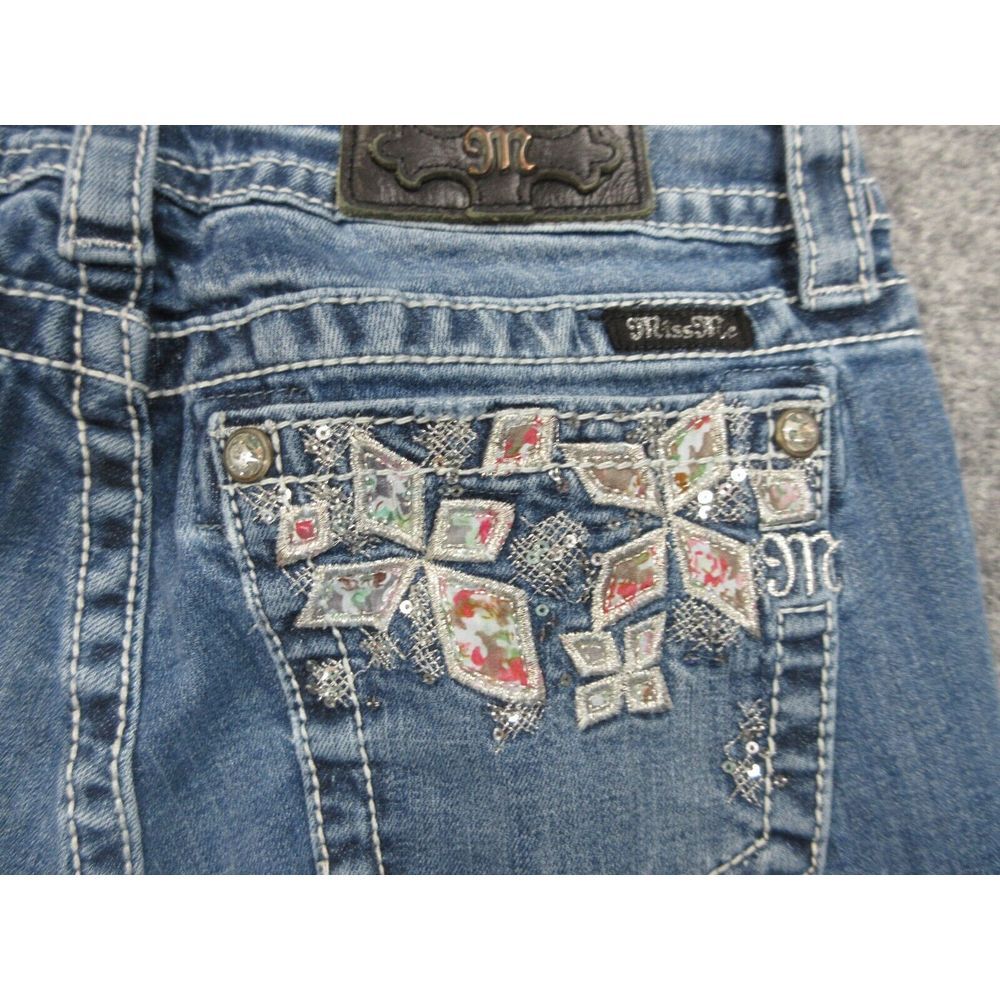 Miss Me Jeans Womens 29 Blue Denim Cuffed‎ Skinny Rhinestone Ladies 29X28 - Picture 15 of 16